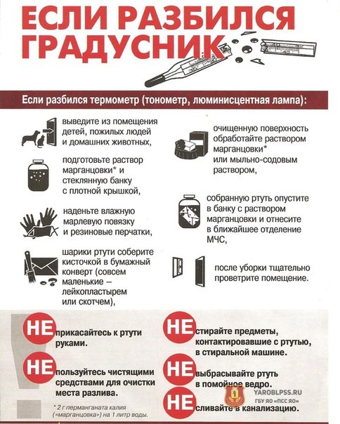 Памятка при разливе ртути